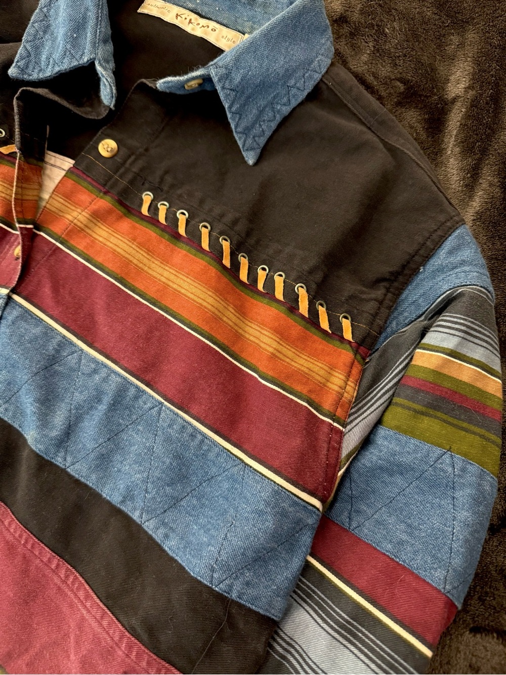 Vintage Kikomo Multicolor Striped Cotton Button Up Shirt S Oversized - Picture 5 of 6